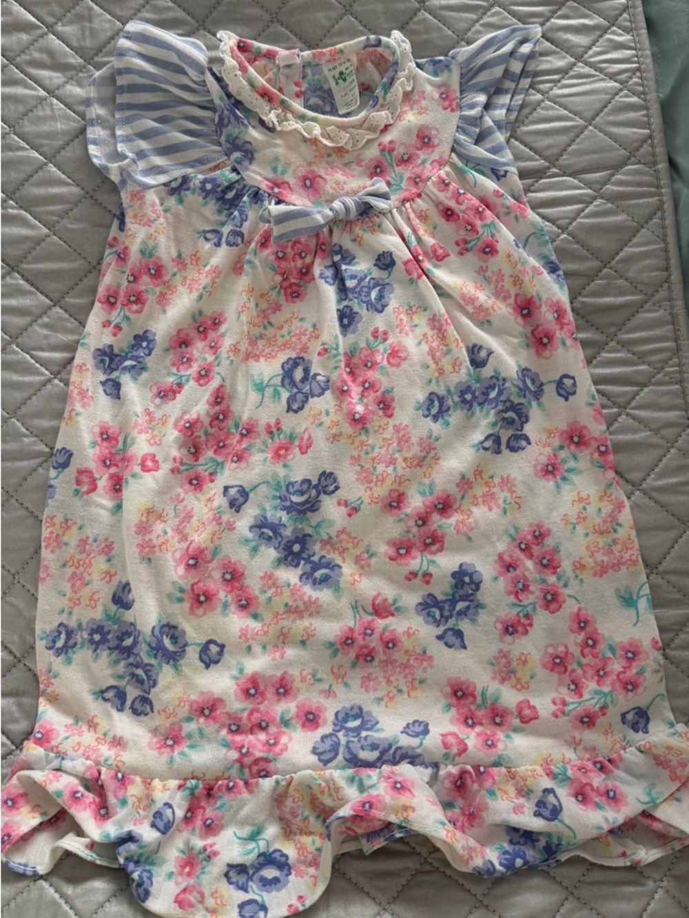 Toddler Floral Nightgown with Blue Stripe Sleeves - Pink & Blue
